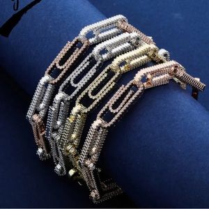 NEW gold paper clip bracelet with clear micro pave faux diamonds